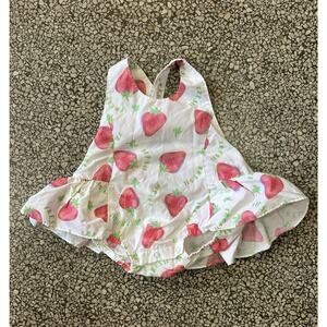 Vintage 80s 90s Baby Girl Bubble Romper White Strawberry Print Summer 0-3 M